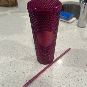 24oz Dark purple and pink studded Starbucks tumbler.